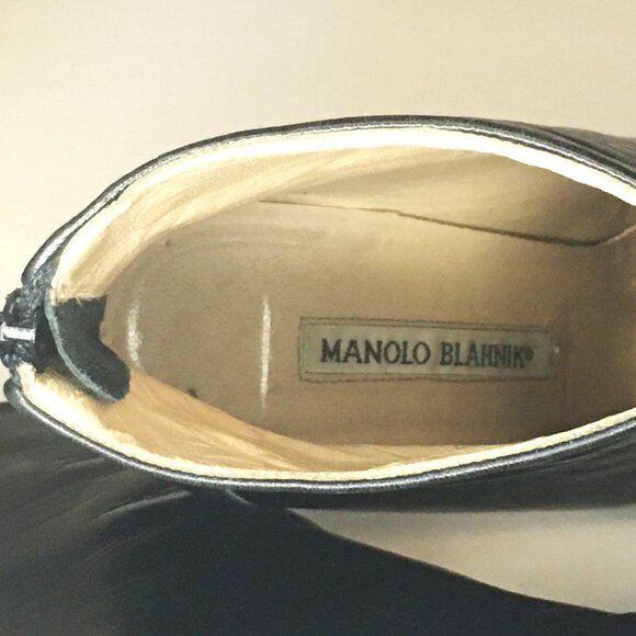 MANOLO BLAHNIK Black Leather Point Toe Ankle Boots  💋 SIZE 38 - Picture 12 of 16
